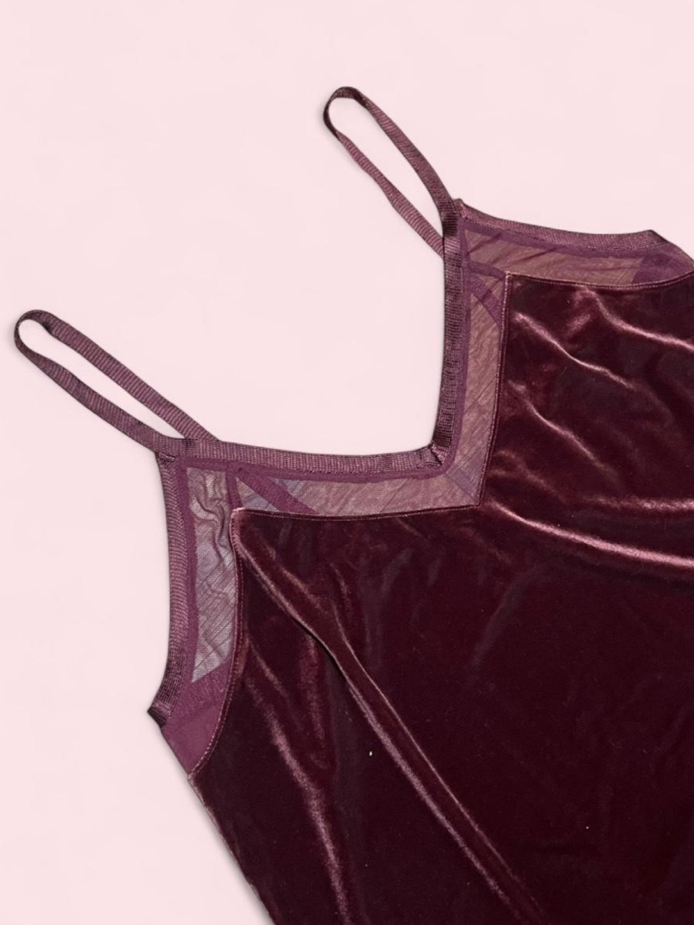 Worthington NWT Burgundy Velvet Lace Trim Spaghetti Strap Tank Top Large - Picture 5 of 7